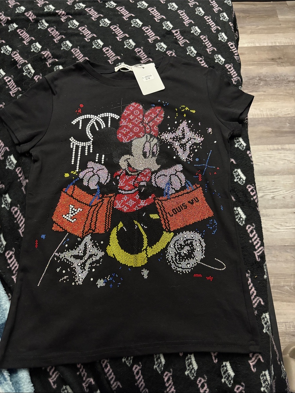 Black Minnie Mouse Graphic Tee with Red Accents